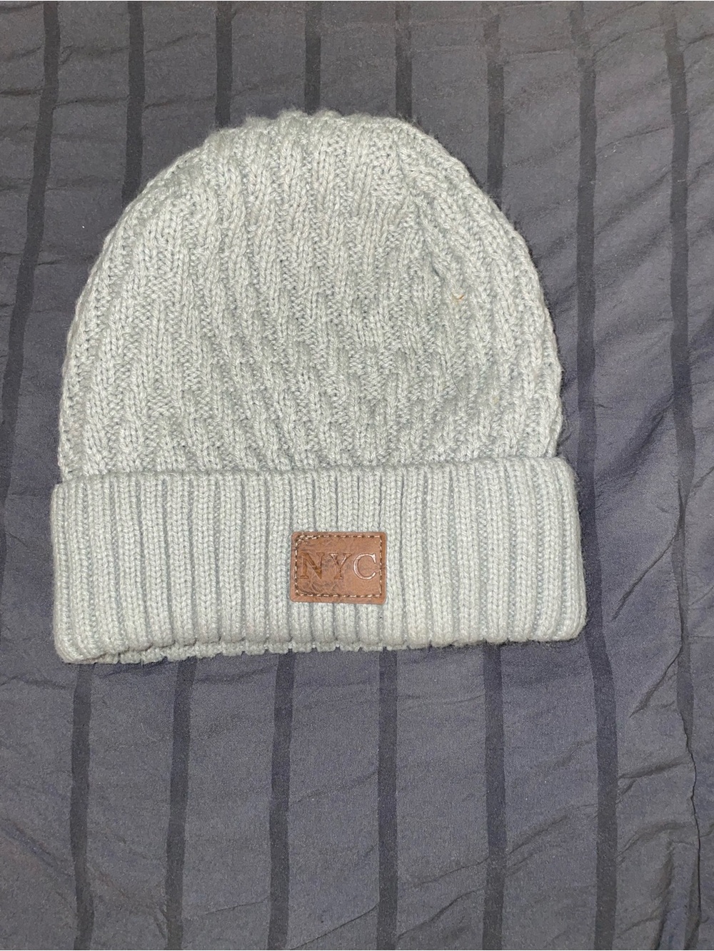 NYC Ribbed Knit Beanie - Light Gray